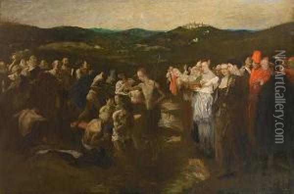 St John The Baptist Baptising The People Oil Painting - Friedrich Stahl