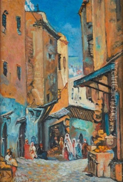 La Casbah Oil Painting - Alexis Auguste Delahogue
