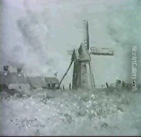 Windmuhle In Wiesenlandschat Oil Painting - Jean Baptiste Antoine Guillemet