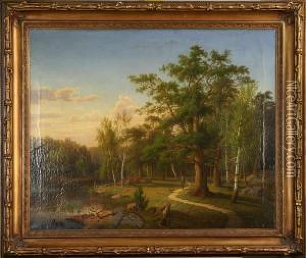 Insjolandskap, Signerad Och Daterad C. Rothsten 1870 Oil Painting - Carl Abraham Rothsten