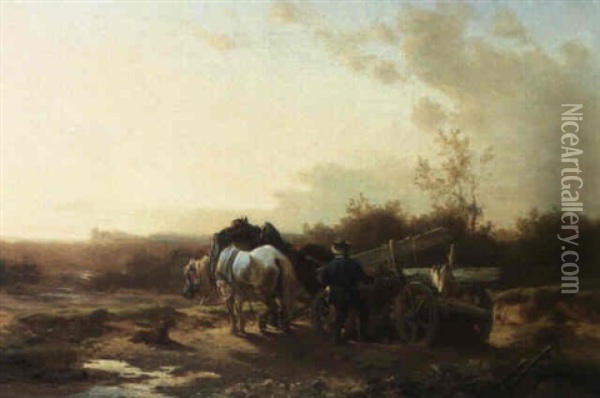 Bauer Mit Pferdefuhrwerk Oil Painting - Julius Noerr