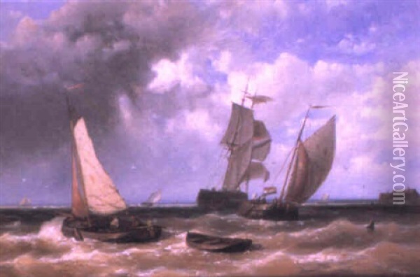 Dutch Sailing Vessels In Choppy Seas Oil Painting - Abraham Hulk the Elder