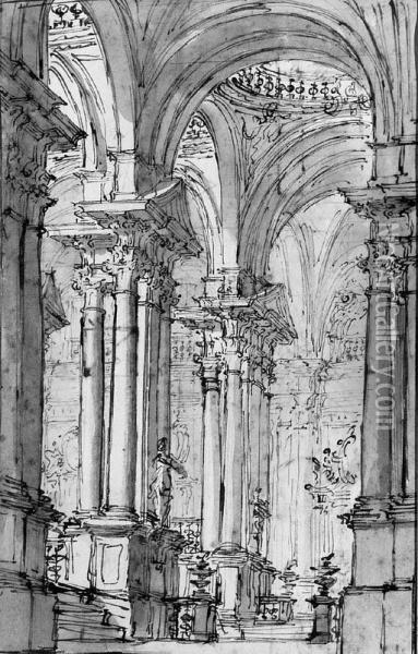 View Of The Terraced Colonnade Of A Palace Oil Painting - Carlo Galli Bibiena