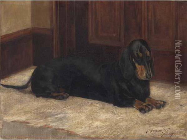 A Dachshund In An Interior Oil Painting - Roger Fry