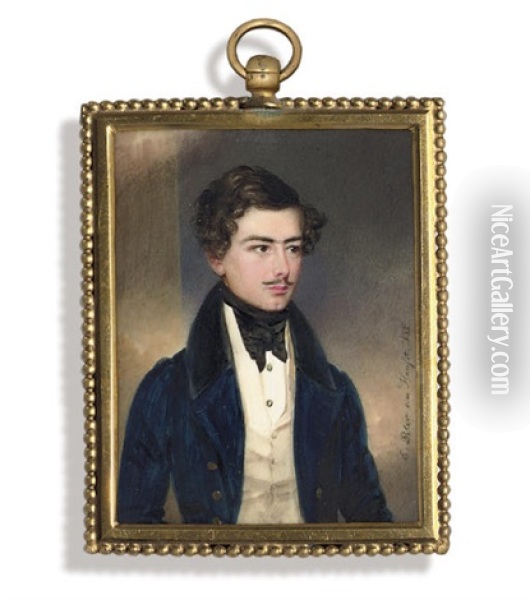 A Young Gentleman, In Navy Blue Coat, White Waistcoat Oil Painting - Emanuel Thomas Peter