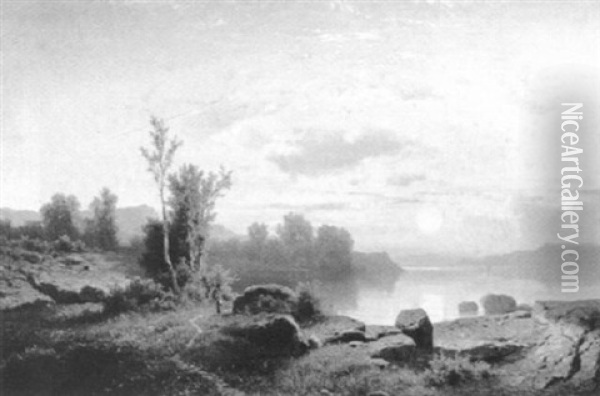 Landschaft Mit Einem See Im Vordergrund Oil Painting - Adolf Chwala