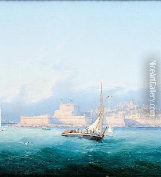 Vessels Off Fort St. Elmo, Valletta, Malta Oil Painting - Girolamo Gianni