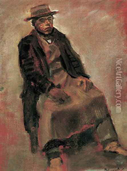 Man Seated Wearing Hat Oil Painting - Laszlo Mednyanszky