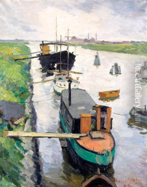 Le Chenal De Zeebrugge Oil Painting - Gaston Haustrate