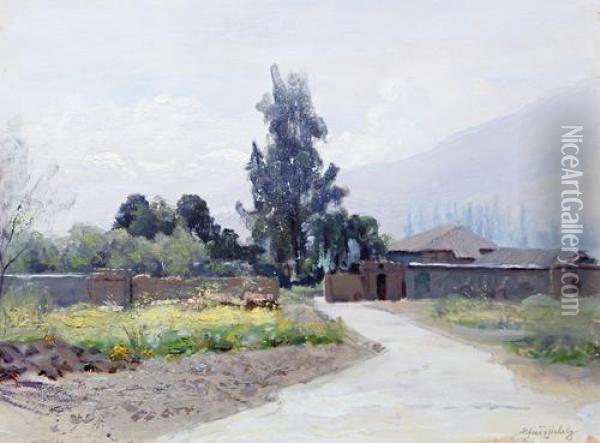 A Dwelling In The Maipo Valley, Chile Oil Painting - Alfredo H. Helsby
