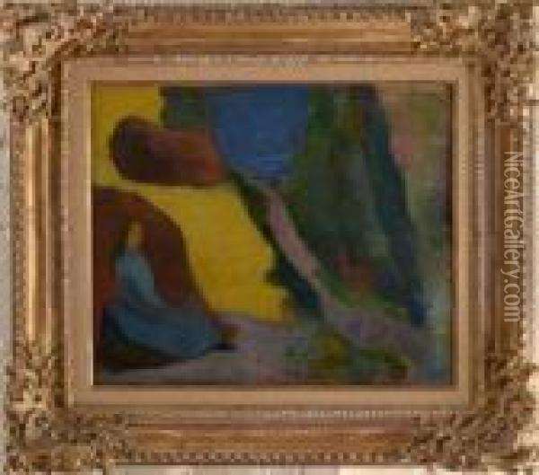 Woman Seated Among Rocks Oil Painting - Paul Gauguin