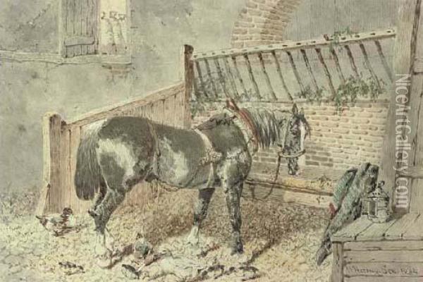 A Carthorse In A Stall Oil Painting - John Frederick Herring Snr