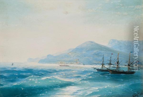 Ships Near The Coast Oil Painting - Ivan Konstantinovich Aivazovsky
