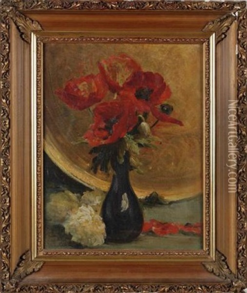 Nature Morte Aux Bouquet De Pavots Oil Painting - Achille Theodore Cesbron