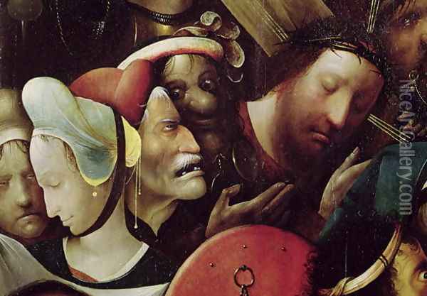 The Carrying of the Cross (detail of Christ and St. Veronica) Oil Painting - Hieronymous Bosch