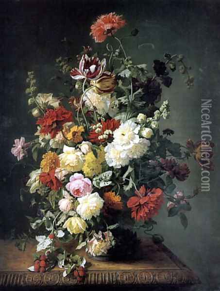 A Still life with Flowers and Wild Raspberries Oil Painting - Simon Saint-Jean