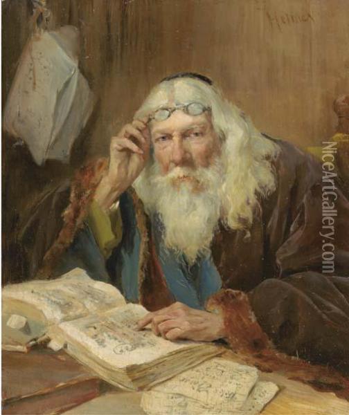 The Scholarly Rabbi Oil Painting - Philipp Helmer