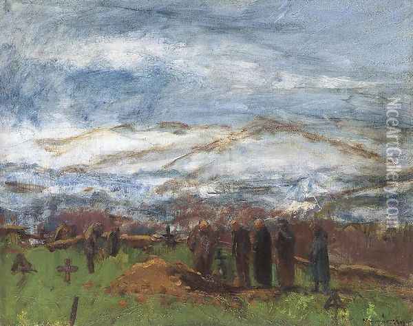 Burial in the Carpathian Mountains c. 1917 Oil Painting - Laszlo Mednyanszky
