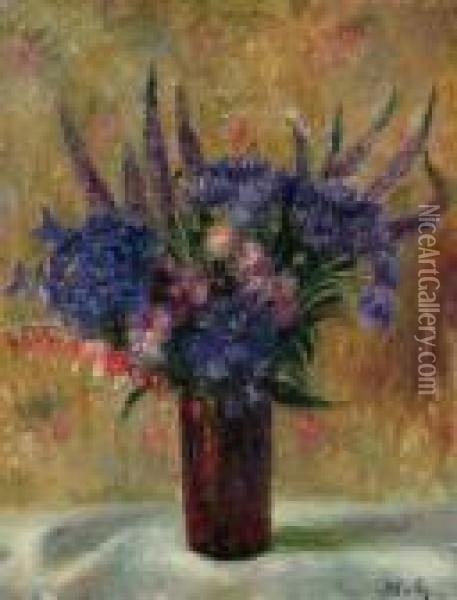 Blue Flowers With Bleeding Heart Oil Painting - William Glackens
