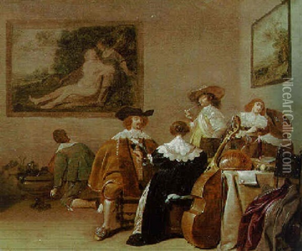 A Merry Company In An Interior Oil Painting - Jan Olis