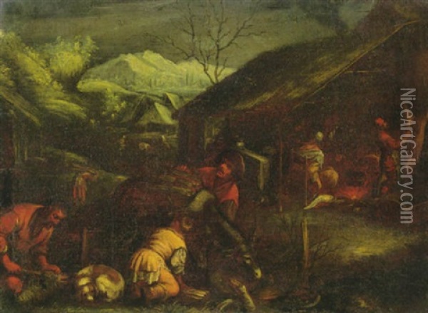 Der Winter Oil Painting - Jacopo dal Ponte Bassano