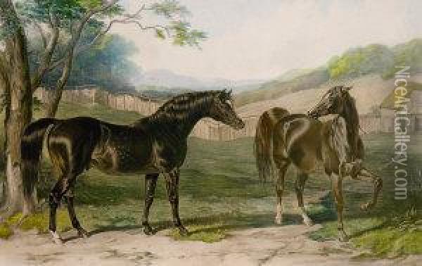 The British Stud - Touchstone And Emma (1845) Oil Painting - John Frederick Herring Snr