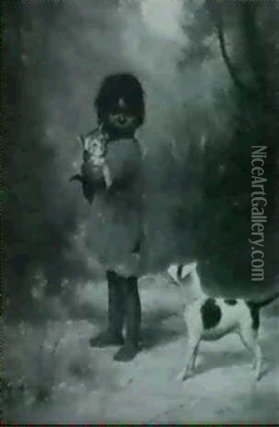 Indian Girl With Cat And Dog Oil Painting - Alice Coutts