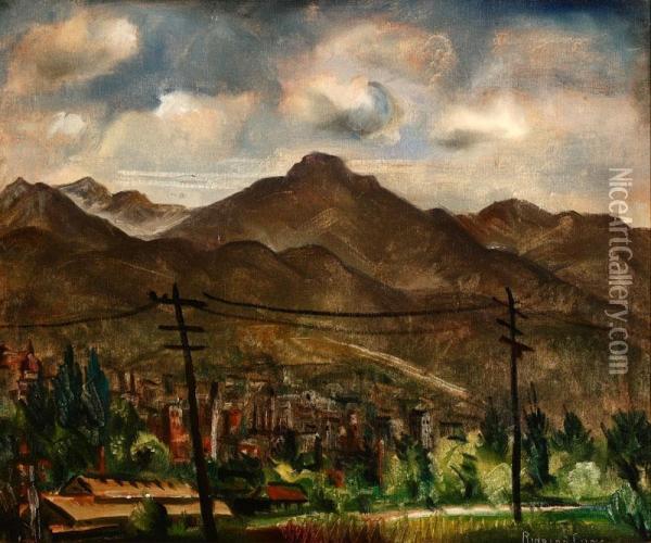 Town And Hills, Utah Oil Painting - Rinaldo Cuneo