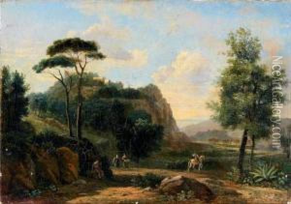 Cavaliers Et Paysannes Dans Un Paysage Compose Oil Painting - Pierre-Henri de Valenciennes