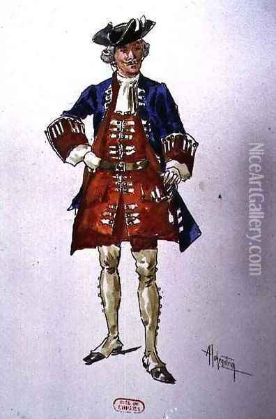 Male costume design for the opera Manon Lescaut Oil Painting - Adolf Hohenstein