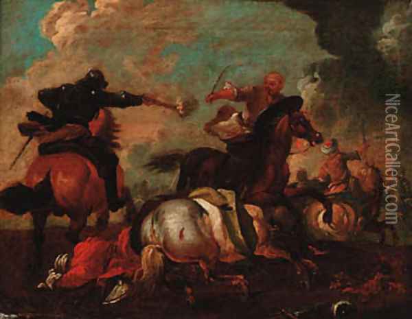 A cavalry engagement between Christians and Turks Oil Painting - Jacques Courtois