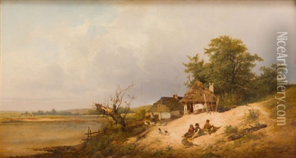 In Front Of A Hut Oil Painting - Frantiszek Wastkowski
