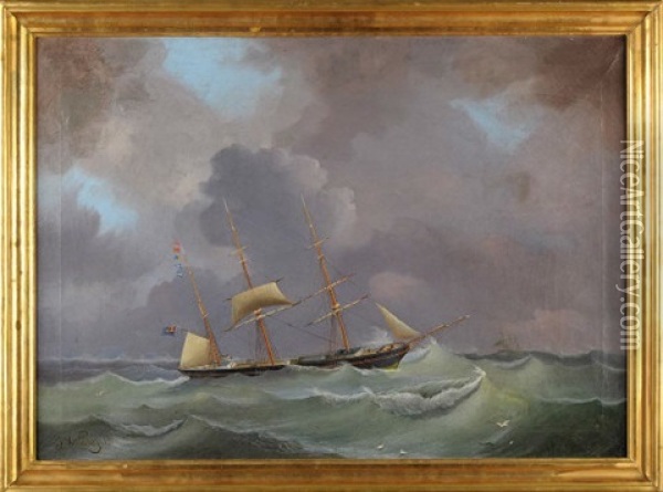 A Barque In A Stormy Sea Oil Painting - Jacob Vermaas