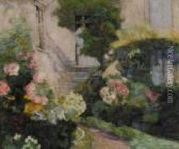 Jardin Fleuri A Saint-amant Tallande Oil Painting - Victor Charreton