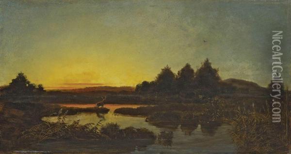 Sonnenaufgang Im Moor Oil Painting - Karl Kaltenmoser