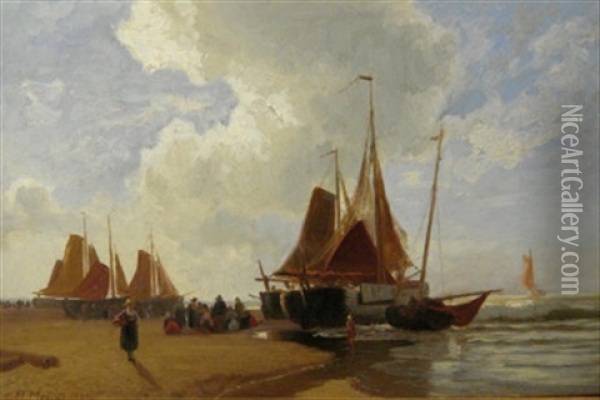 Fischmarkt An Der Hollandischen Kuste Oil Painting - Hermann Mevius