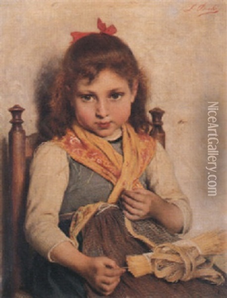 The Basket Weaver Oil Painting - Luigi Bechi