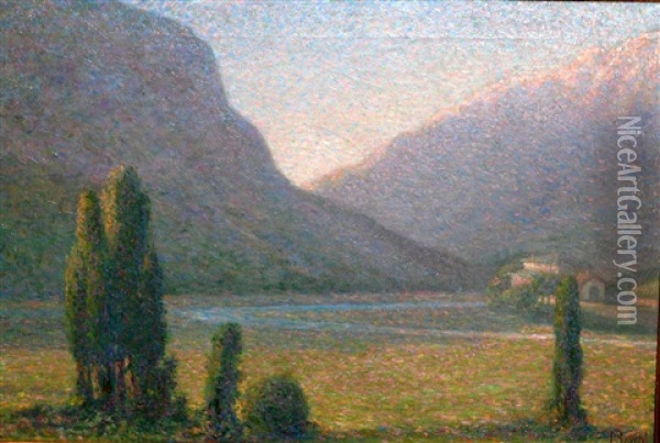 Paesaggio Divisionista Con Vallata E Pioppi Oil Painting - Annunzio Barchi