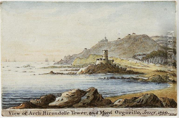 View Of La Rocco And Part Of The Bay Of St. Ouens, Jersey; View Of Arch Hirondelle Tower And Mont Orgueille, Jersey Oil Painting - Lieutenant Colonel William Booth