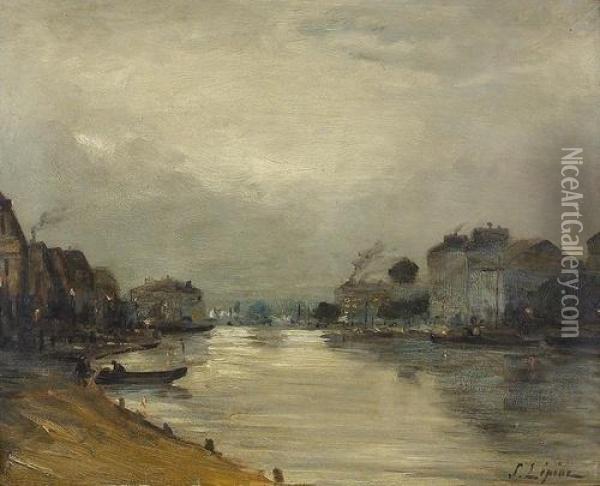 Stadtische Flussuferpartie Gegen Abend. Oil Painting - Stanislas Lepine
