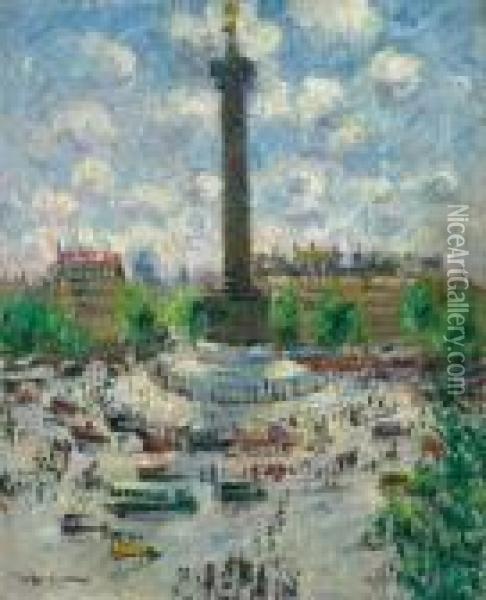 Place De La Bastille Oil Painting - Gustave Loiseau