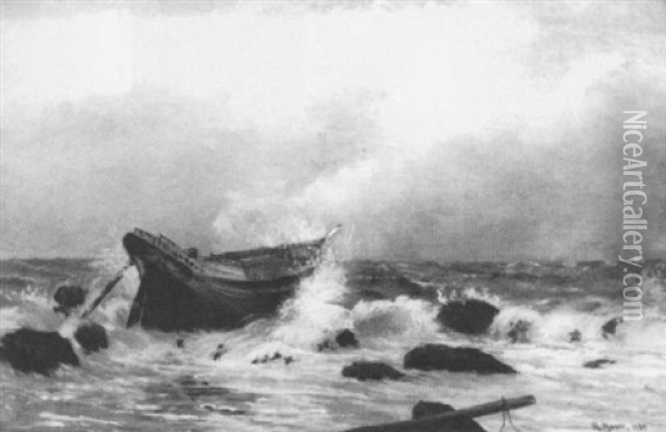 Coastal Shipwreck Oil Painting - Henry Moore