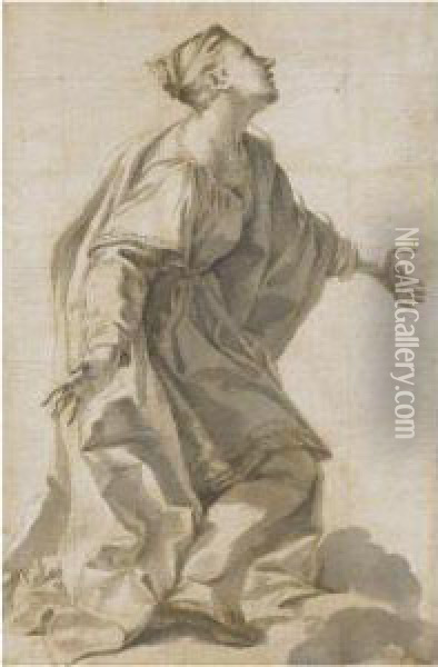 A Kneeling Female Figure, In Profile To The Right Oil Painting - Giovanni Battista (Baciccio) Gaulli
