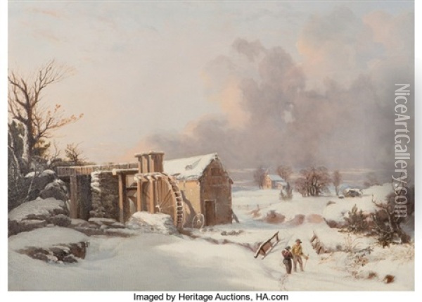 The Mill In The Winter Oil Painting - Thomas Birch