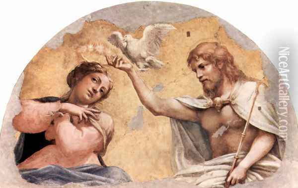 Frescoes in the church of San Giovanni Evangelista in Parma, in the abse bezel, Marie's coronation scene, Fragment Oil Painting - Antonio Allegri da Correggio