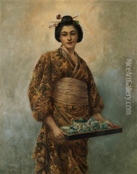 Geisha Med Tebricka Oil Painting - George Dunlop Leslie