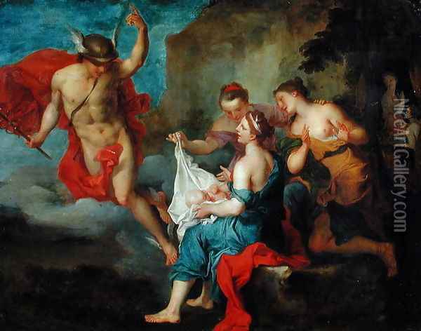 Bacchus Delivered to the Nymphs of Nysa Oil Painting - Jacques Francois Courtin