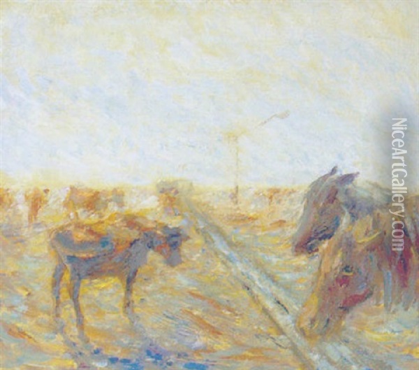Heste Og Kreaturer Ved Hollaenderbronden Oil Painting - Theodor Philipsen