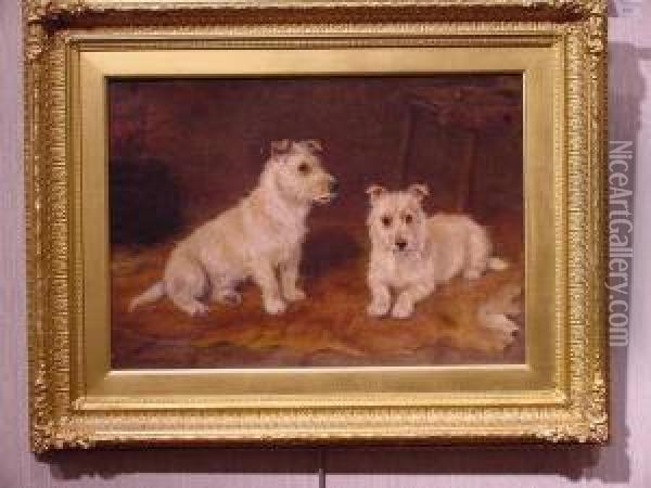 Highland Terriers, 'breakfast Time' Oil Painting - Gourlay Steell
