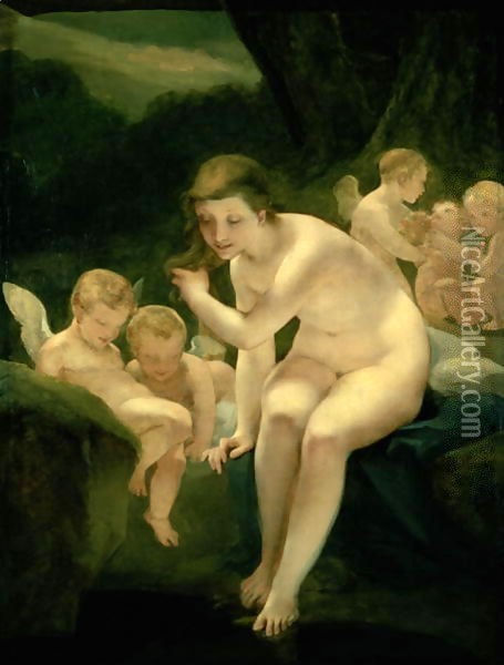 Venus Bathing or Innocence Oil Painting - Pal Mihaltz